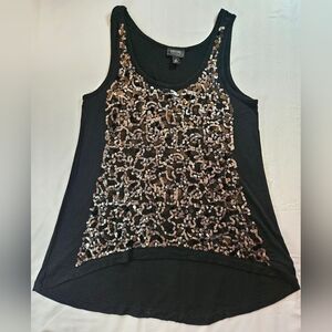 Nicole By Nicole Miller Black Sequined Tank Top With High Low Hem Size Medium